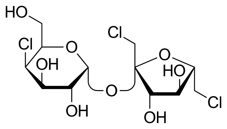 A diagram showing the sucralose molecule.